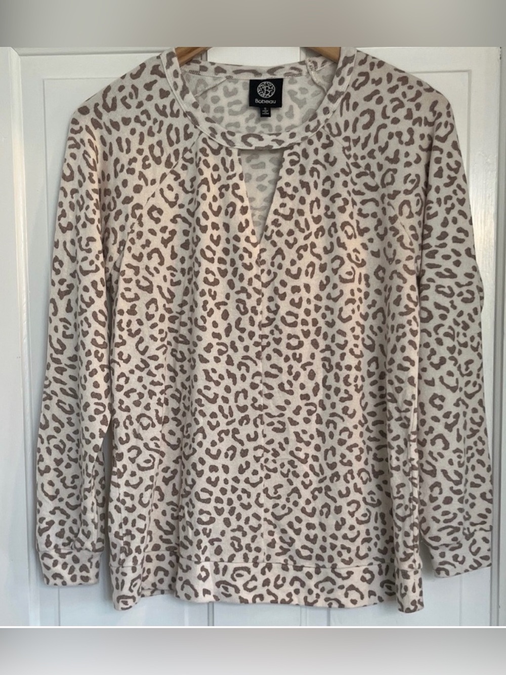 Bobeau Beige Leopard Print Blouse